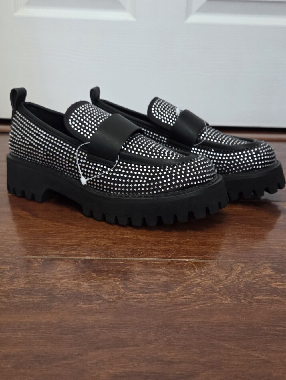 Karl Lagerfeld Paris Grady Black Crystal Chunky Lug Sole Loafer 6 1/2 M - Picture 2 of 7
